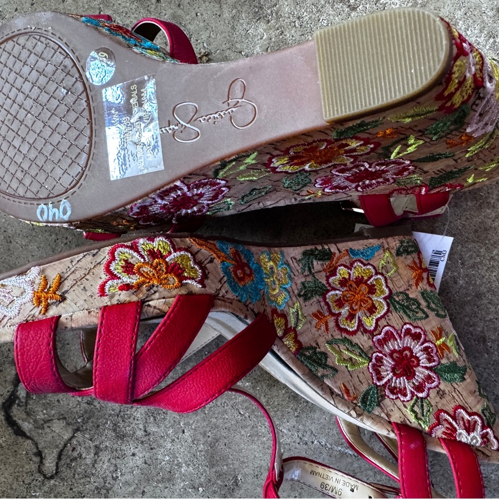 Jessica Simpson Red Floral Wedge Sandals